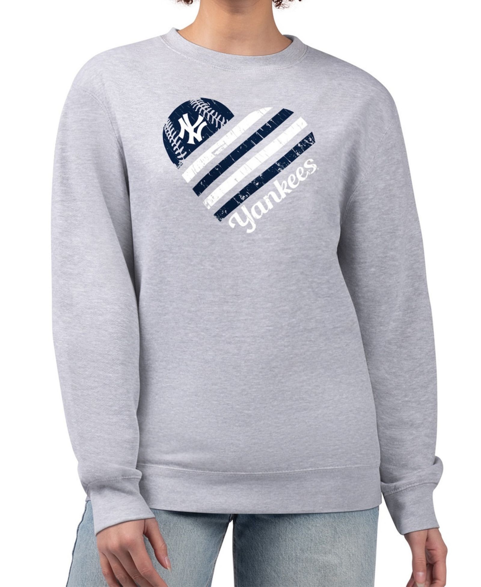 G-III 4Her by Carl Banks Women's Heather Gray New York Yankees Heart Logo Fleece Pullover Sweatshirt