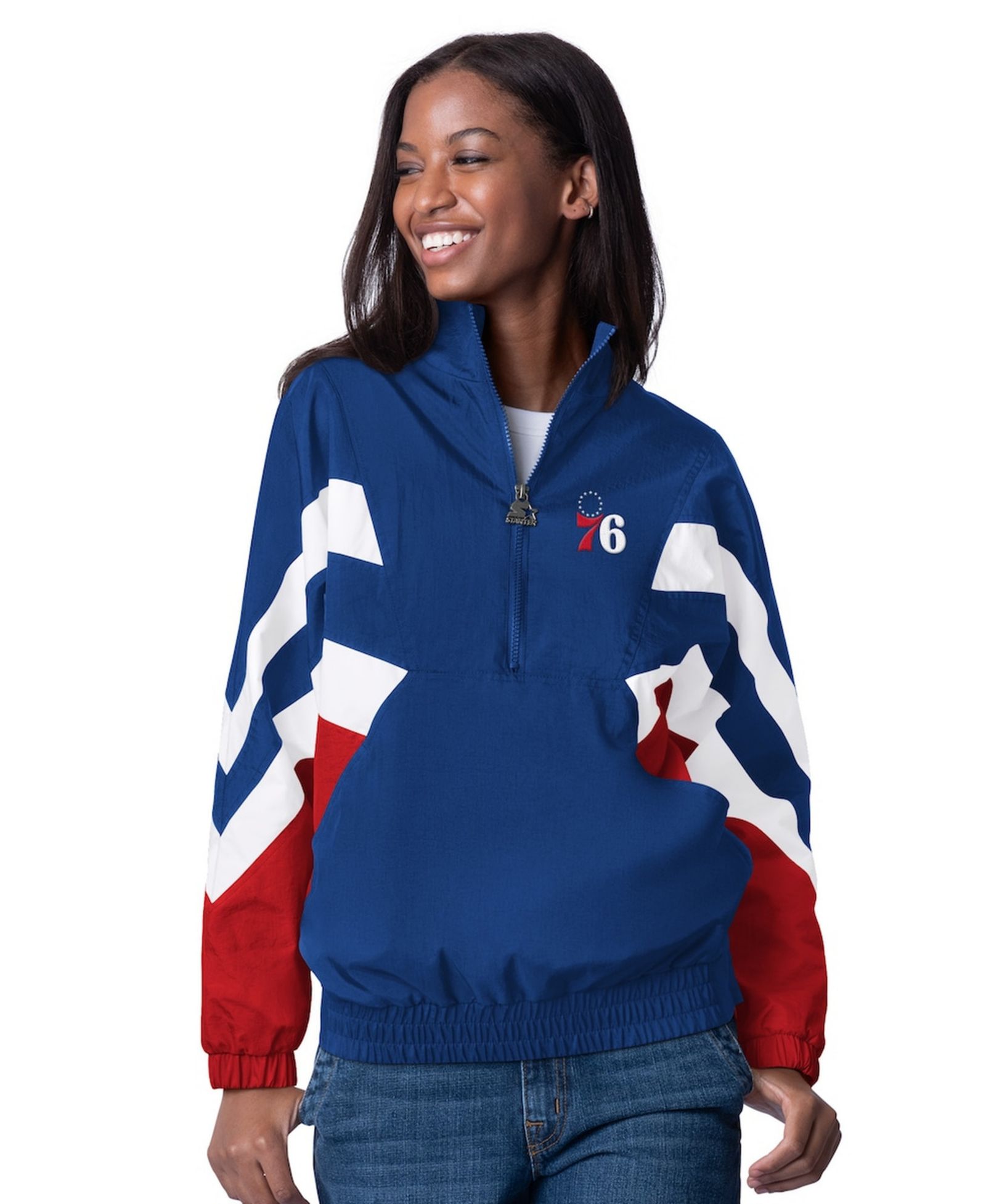 Мужской ветровка Starter Women's Royal Philadelphia 76ers Renegade Oxford Half-Zip