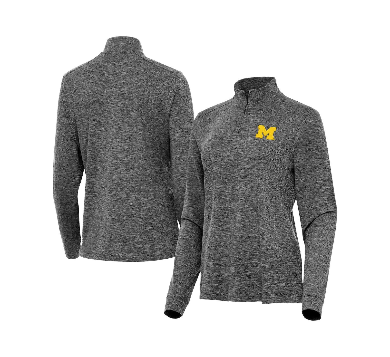 Antigua Женский топ Michigan Wolverines Mentor с молнией, цвет Heather Black