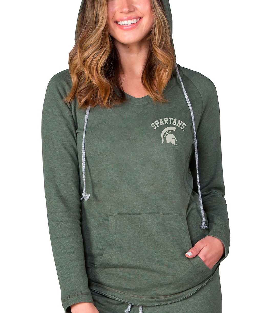 Concepts Sport Женское худи с V-образным вырезом, террикотовая ткань, цвет Green Michigan State Spartans