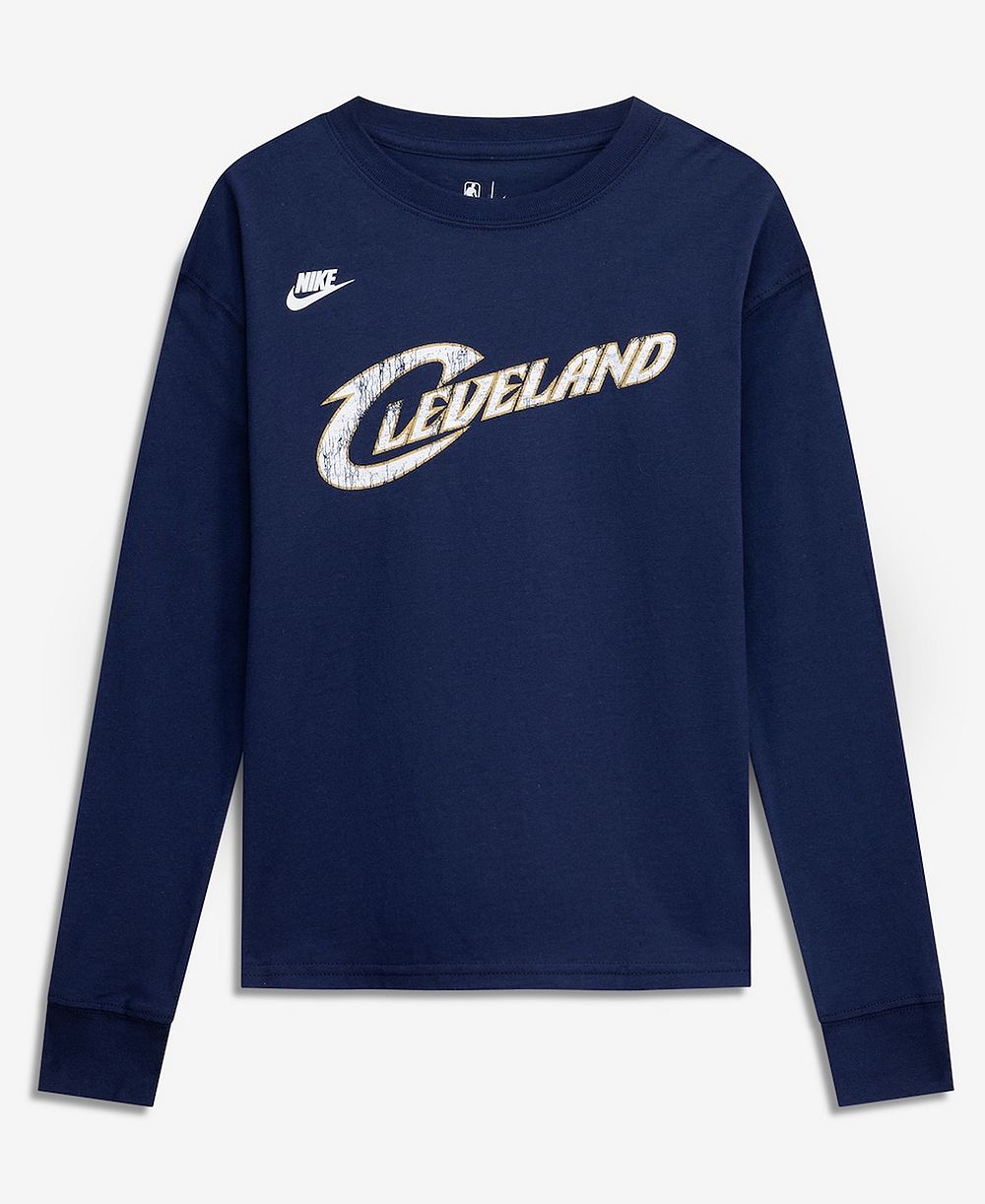 Nike Big Boys and Girls Navy Cleveland Cavaliers Hardwood Classics Essential Logo Max90 Long Sleeve T-Shirt