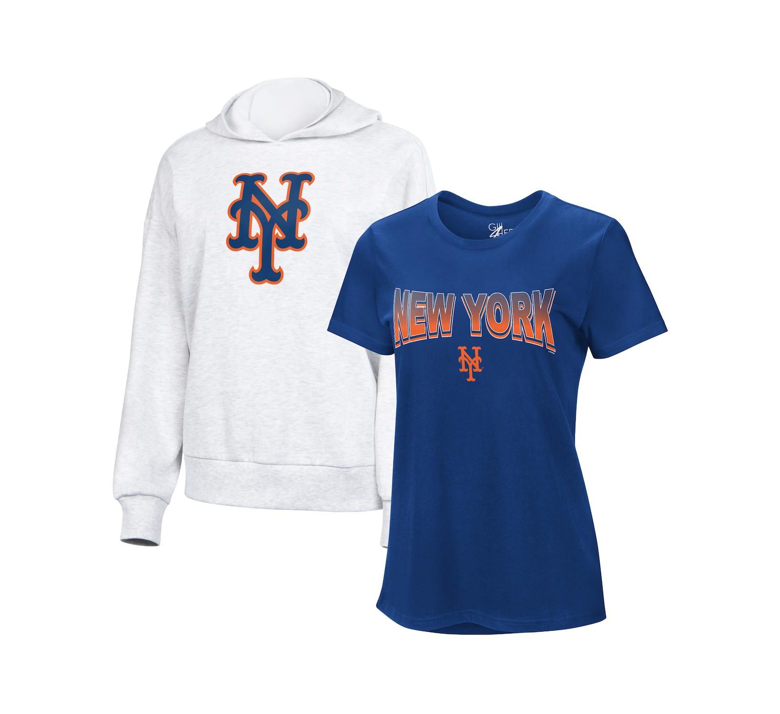 G-III 4Her by Carl Banks Women's Royal/Bright Heather Ceramic New York Mets T-Shirt and Hoodie Combo Pack