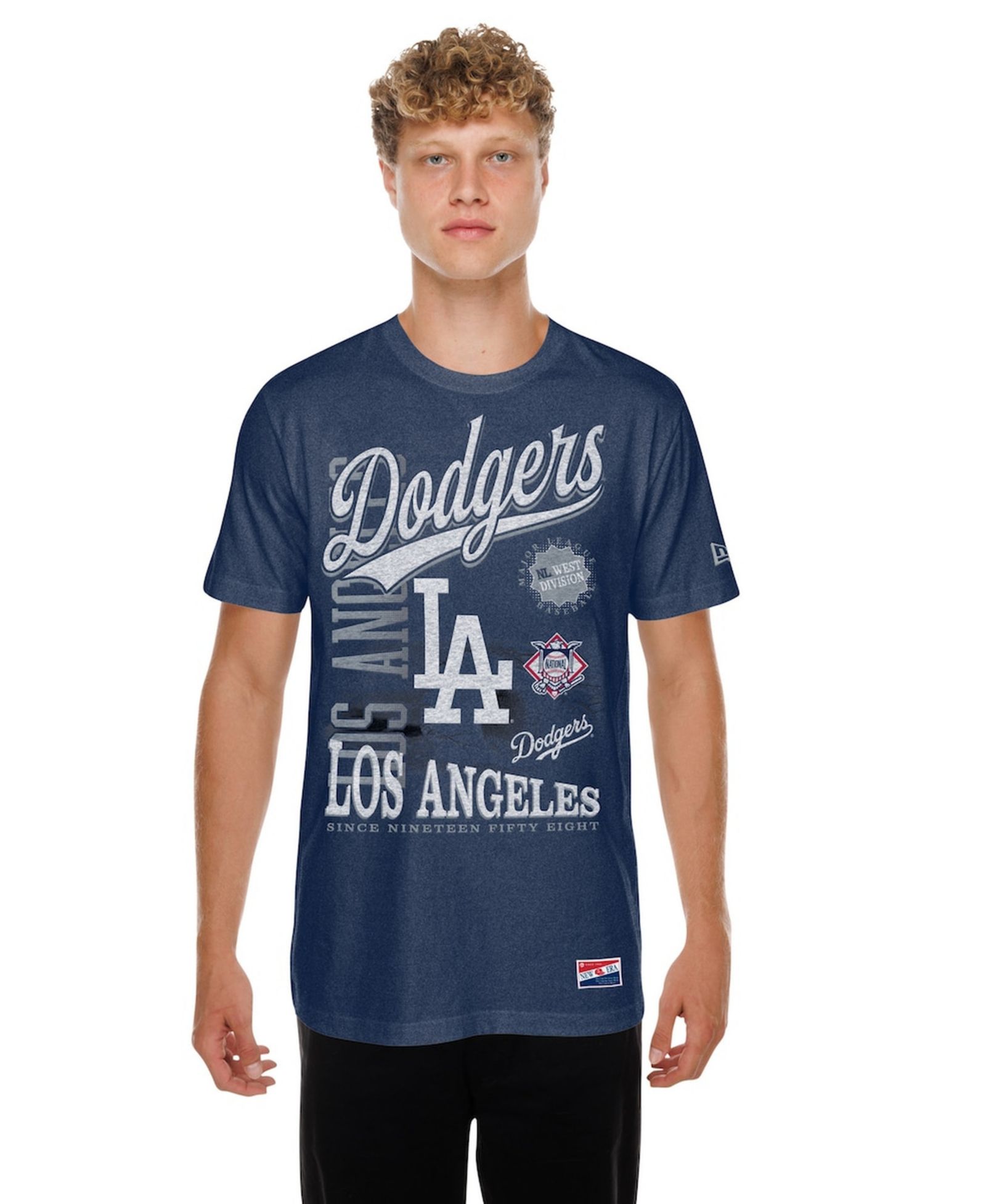 New Era Мужская оверсайз футболка Los Angeles Dodgers Throwback Distressed Navy