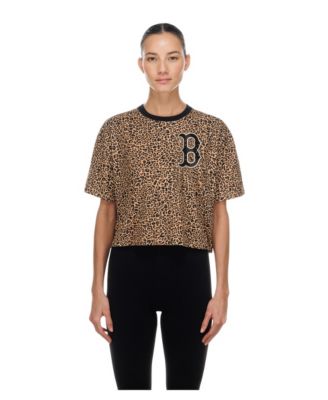 New Era Women's Brown Boston Red Sox Leopard Boxy Cropped T-Shirt