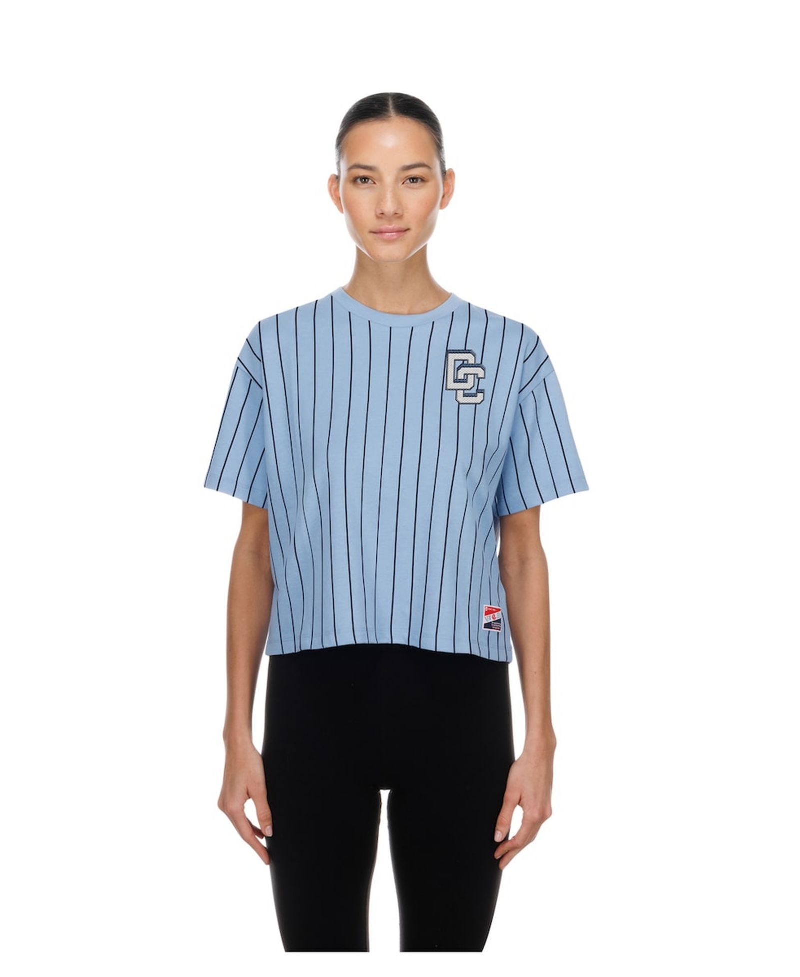 New Era Женский голубой сетчатый лонгслив Washington Nationals City Connect Throwback Pinstripe Boxy T-Shirt