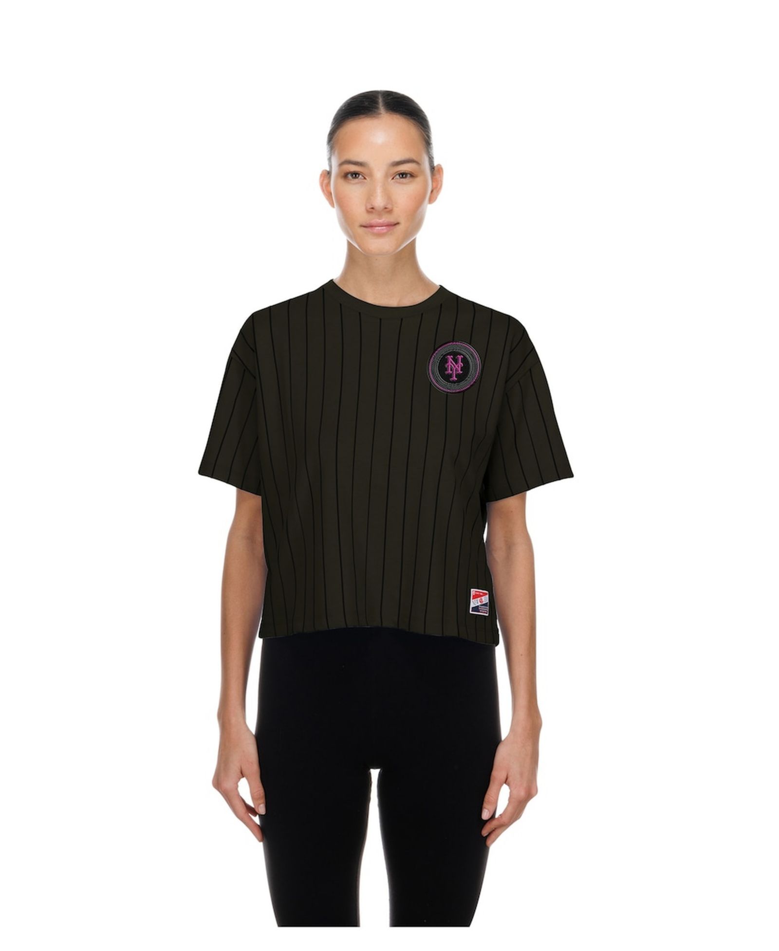 Женская футболка New Era New York Mets City Connect Throwback Meshback Pinstripe Boxy Charcoal