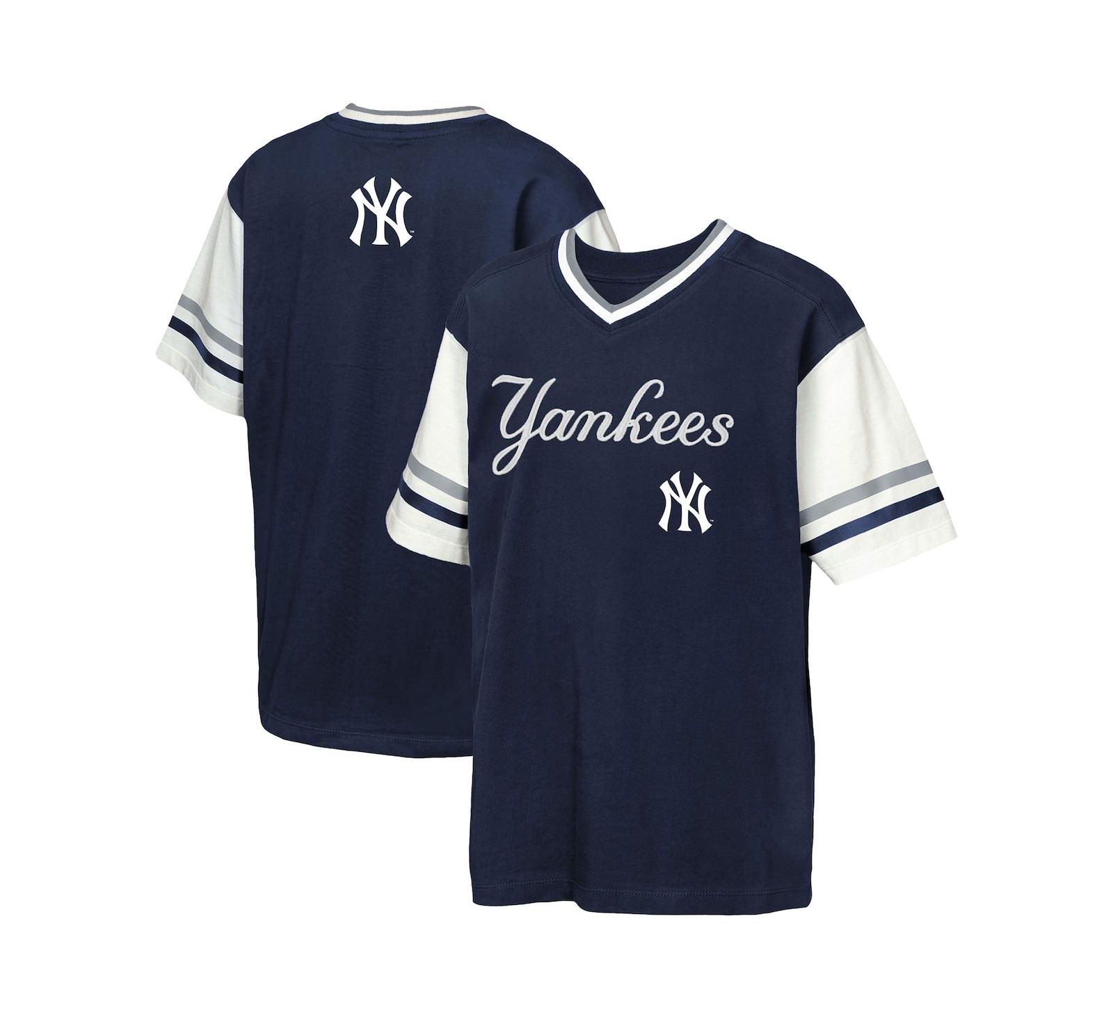 Футболка Outerstuff Big Boys and Girls Navy New York Yankees Big League Base Runner Ringer