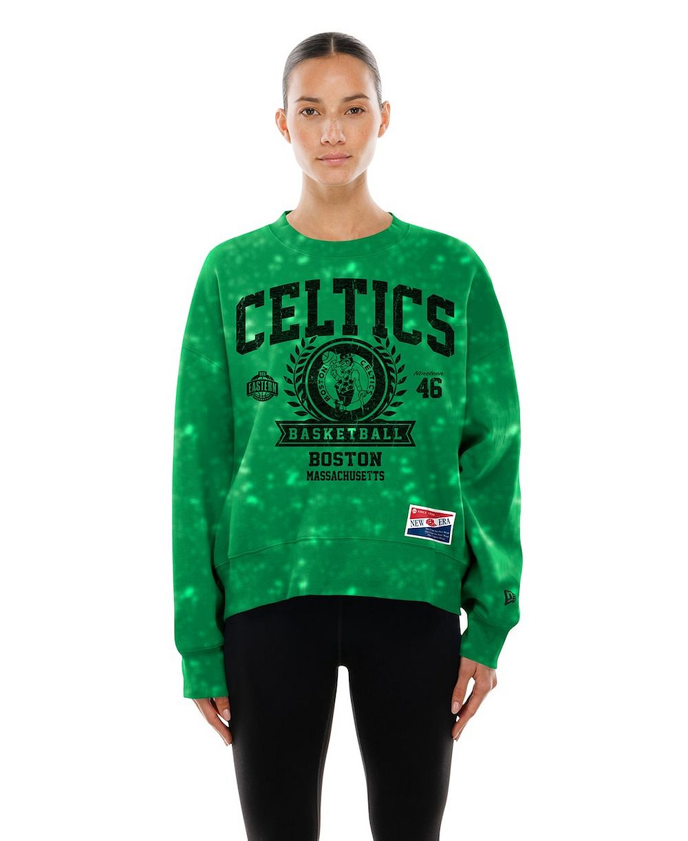 Женский свитшот New Era Kelly Green Boston Celtics Throwback Collection Mineral Wash Crewneck