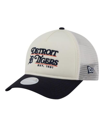 Женская кепка New Era Light Beige/Navy Detroit Tigers Retro 9FORTY M-Crown A-Frame Trucker Adjustable Hat