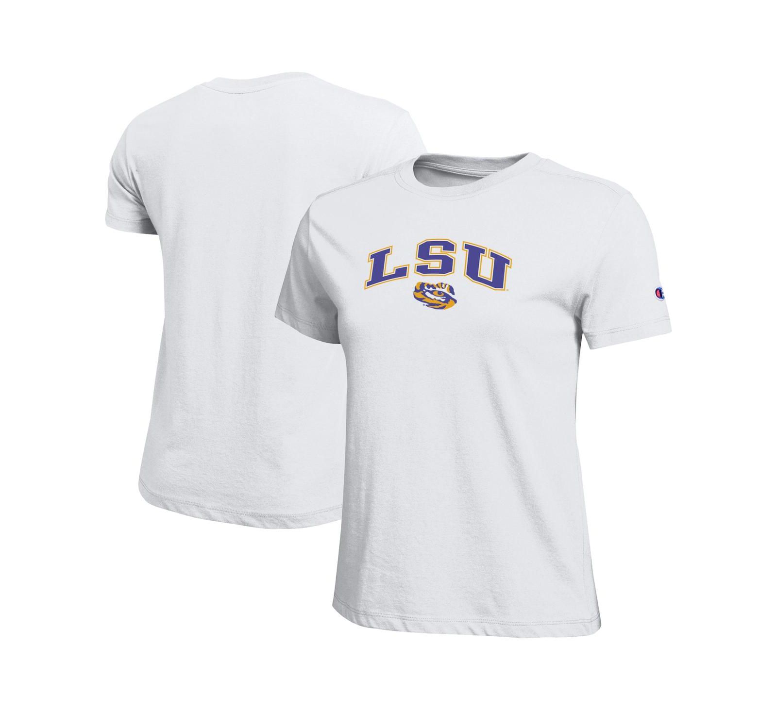 Женская белая футболка Champion LSU Tigers Arched Over Logo