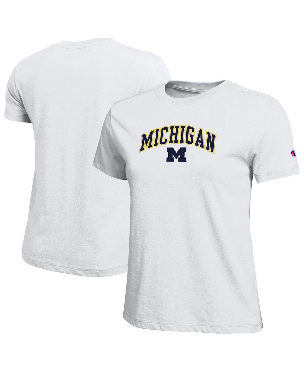 Женская футболка Champion White Michigan Wolverines Arched Over Logo