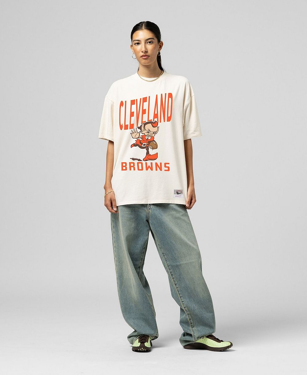 Женская футболка Mitchell & Ness, кремовая, Cleveland Browns Logo Rise Boyfriend