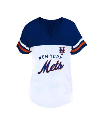 Fanatics Women's White/Royal New York Mets Plus Size Two-Stripe V-Neck T-Shirt