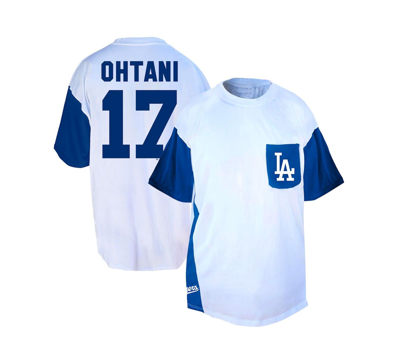 Fanatics Men's Shohei Ohtani White/Royal Los Angeles Dodgers Big & Tall Player Name & Number T-Shirt