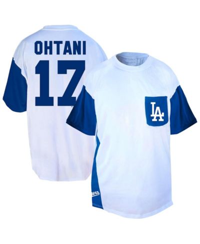 Fanatics Men's Shohei Ohtani White/Royal Los Angeles Dodgers Big & Tall Player Name & Number T-Shirt