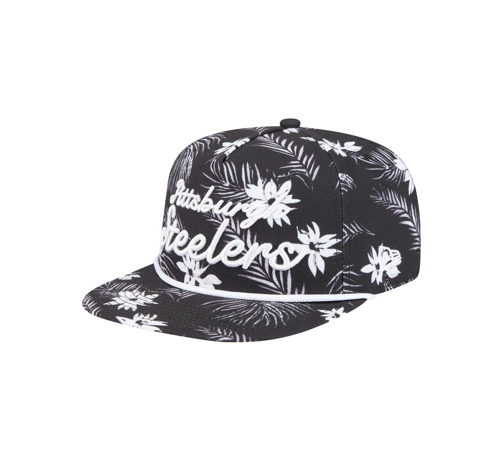 New Era Men's Black Pittsburgh Steelers Palm Print A-Frame 9FIFTY Snapback Hat