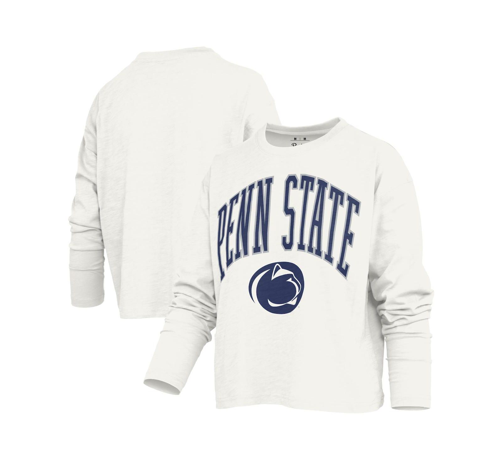 Pressbox Women's White Penn State Nittany Lions Motley Boxy Waist-Length Long Sleeve T-Shirt
