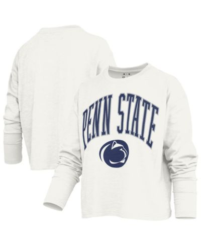 Pressbox Women's White Penn State Nittany Lions Motley Boxy Waist-Length Long Sleeve T-Shirt