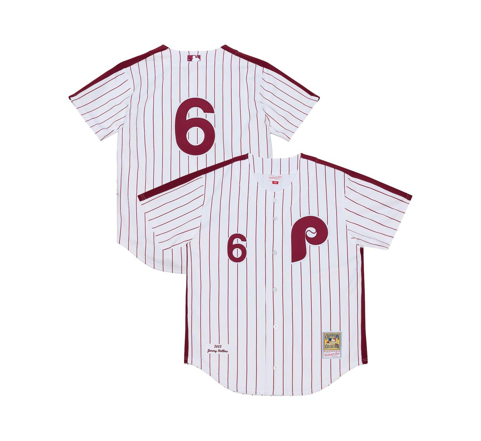 Mitchell & Ness Мужская игровая джерси Jimmy Rollins White Philadelphia Phillies 2003 Cooperstown Collection Authentic