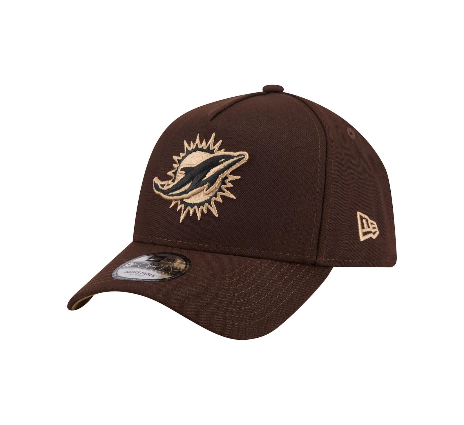 New Era Men's Dark Brown Miami Dolphins Burnt Wood A-Frame 9FORTY Adjustable Hat