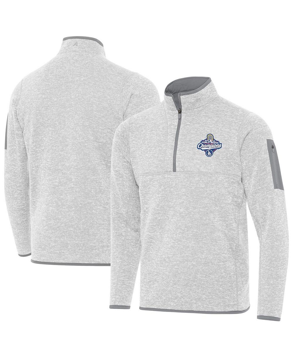 Antigua Men's Heather Gray Los Angeles Dodgers Back-to-Back World Series s Fortune Quarter-Zip Pullover Hoodie
