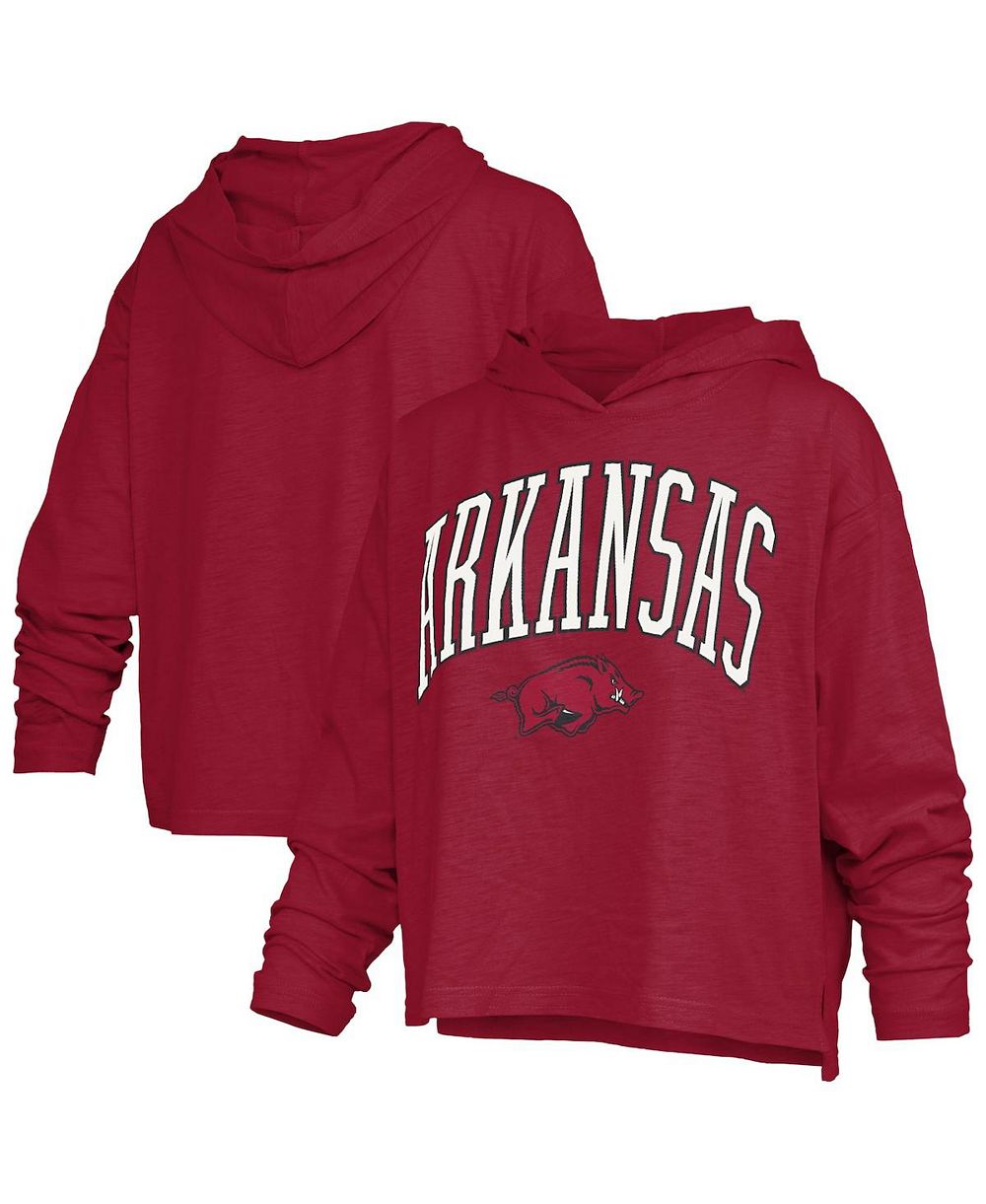 Женская футболка Pressbox Women's Cardinal Arkansas Razorbacks Nelson Arch Over Logo Long Sleeve Hooded Slub