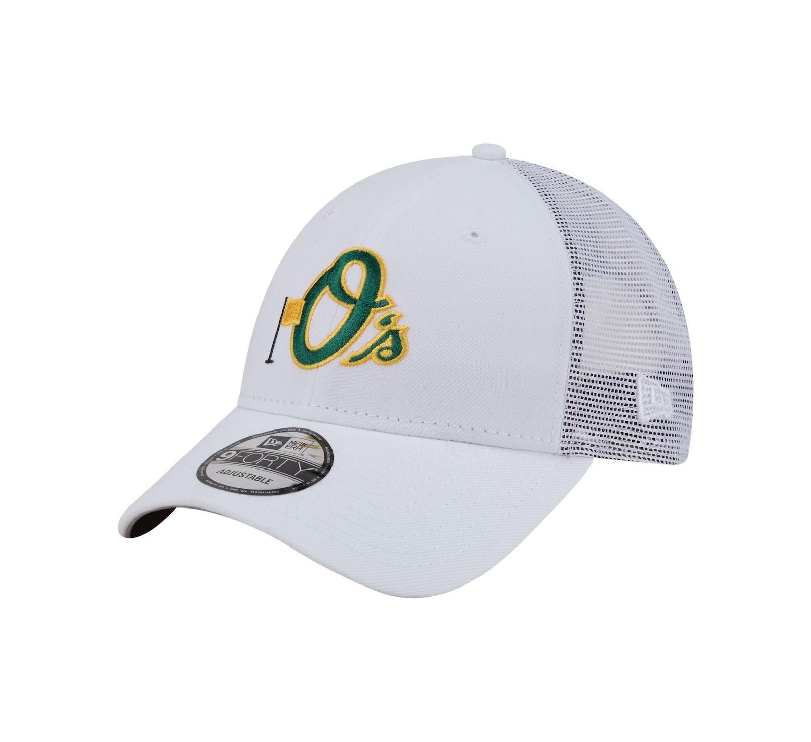 New Era Men's White Baltimore Orioles Flag 9FORTY Trucker Adjustable Hat
