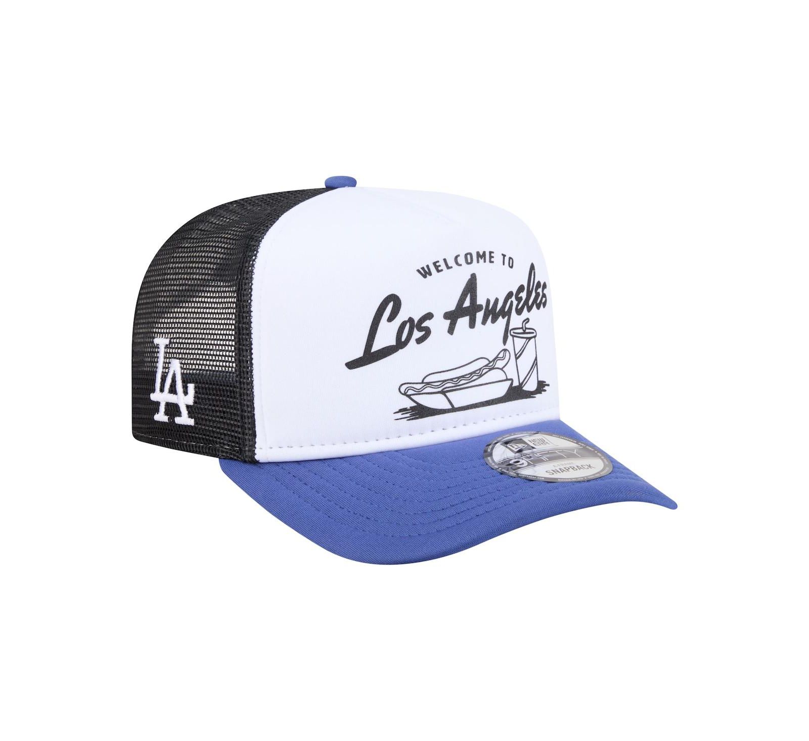 Мужская кепка New Era Los Angeles Dodgers Foodie A-Frame 9FIFTY Trucker Snapback, белая/синяя