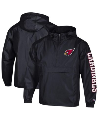 Champion Men's Black Arizona Cardinals Packable Hooded Windbreaker Half-Zip Jacket
