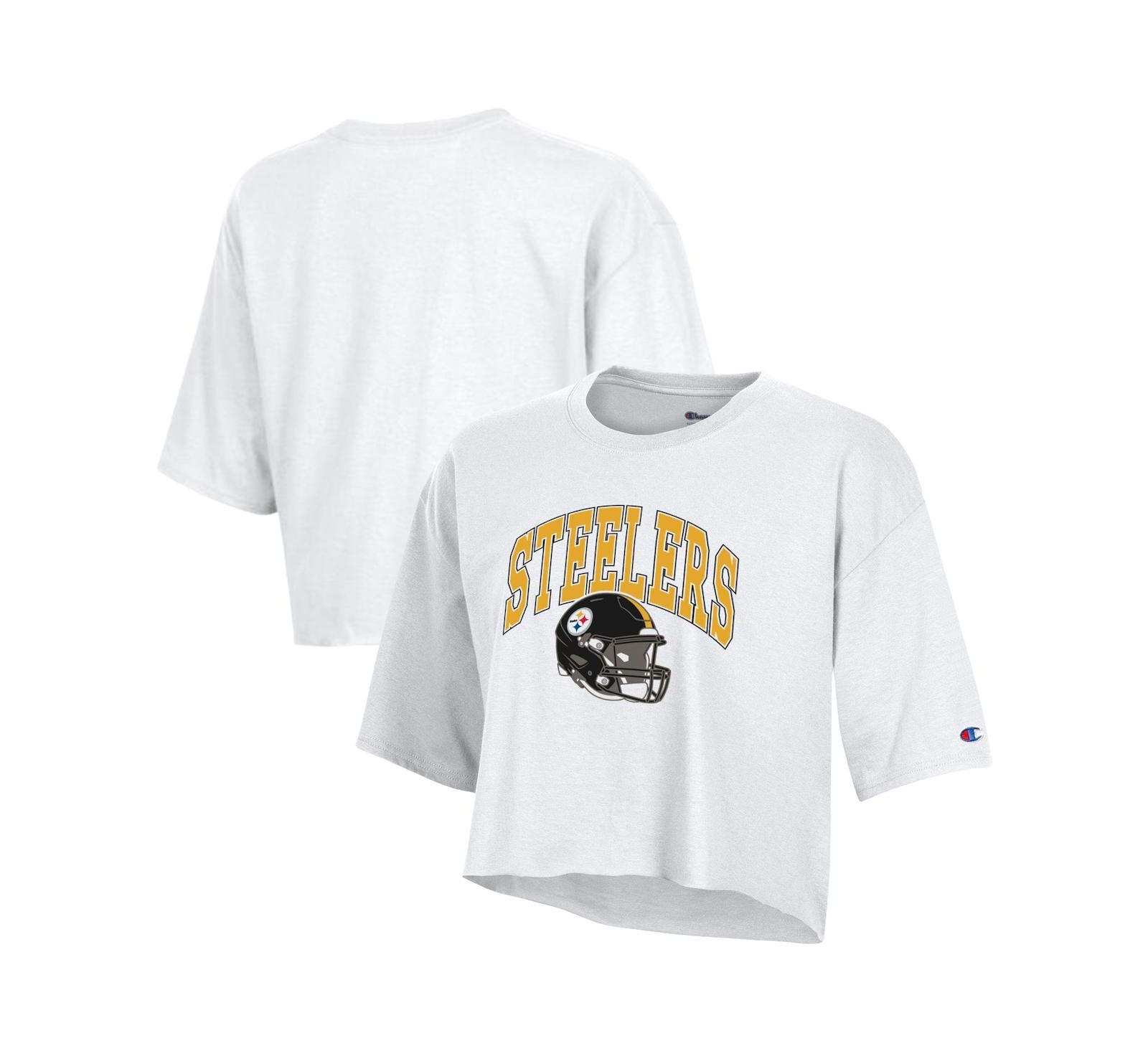 Champion Women's White Pittsburgh Steelers Boyfriend Cropped T-Shirt