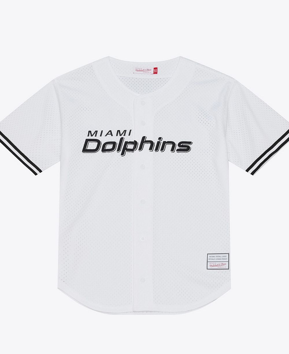Мужская бейсбольная джерси Mitchell & Ness White Miami Dolphins Monochrome Mesh