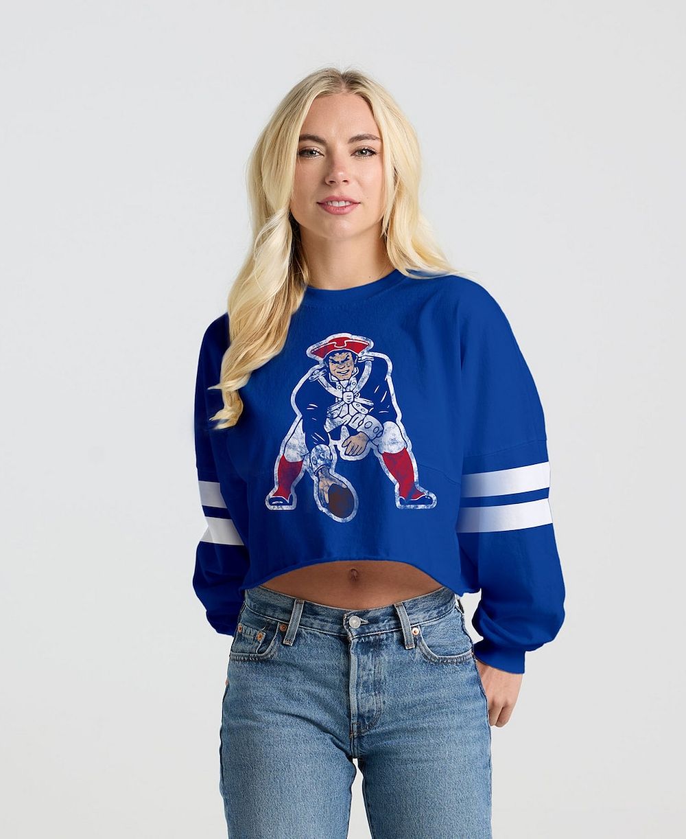 Женская укороченная футболка Spirit Jersey с длинным рукавом и полоской, Royal New England Patriots