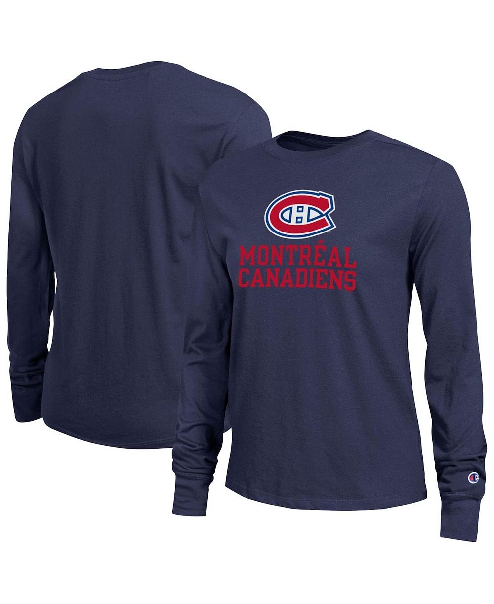 Женская футболка Champion Navy Montreal Canadiens Wordmark Lockup Long Sleeve