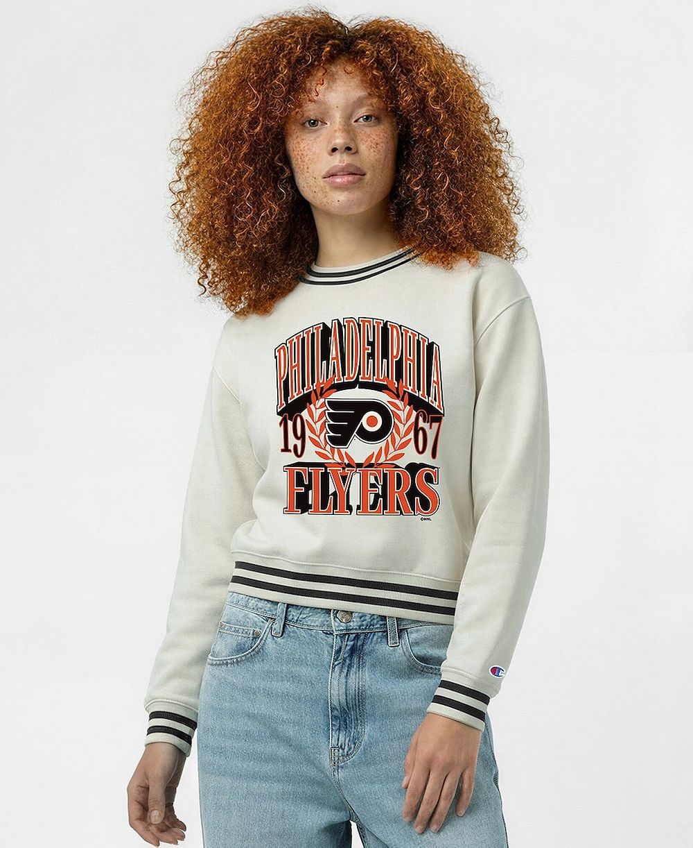 Свитшот Champion Women's Cream Philadelphia Flyers Bold Laurels Reverse Weave