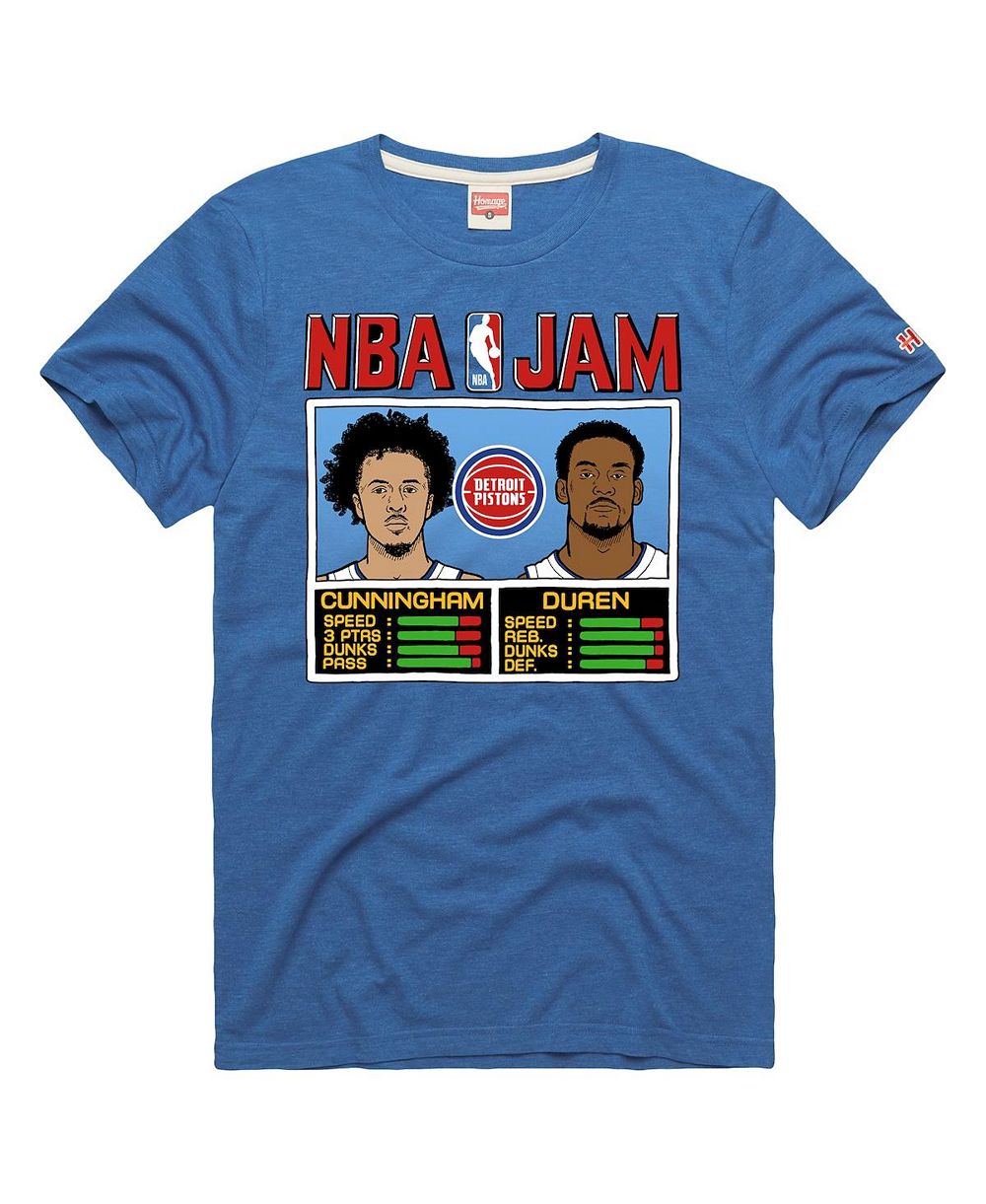 Футболка Homage Men's and Women's Jalen Duren Cade Cunningham Blue Detroit Pistons NBA Jam Tri-Blend