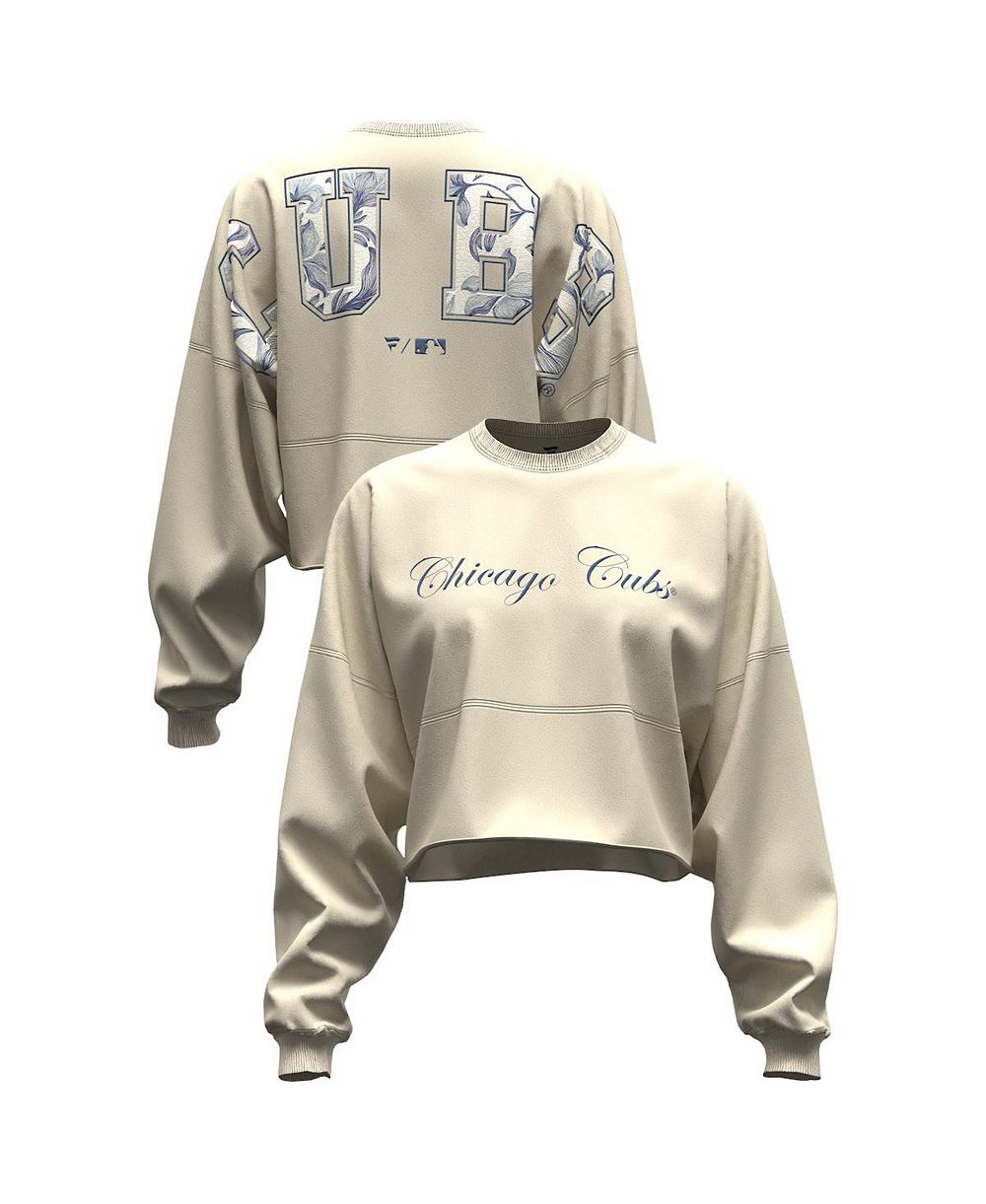 Женская укороченная футболка Fanatics Light Beige Chicago Cubs Spirit Floral Script с длинным рукавом