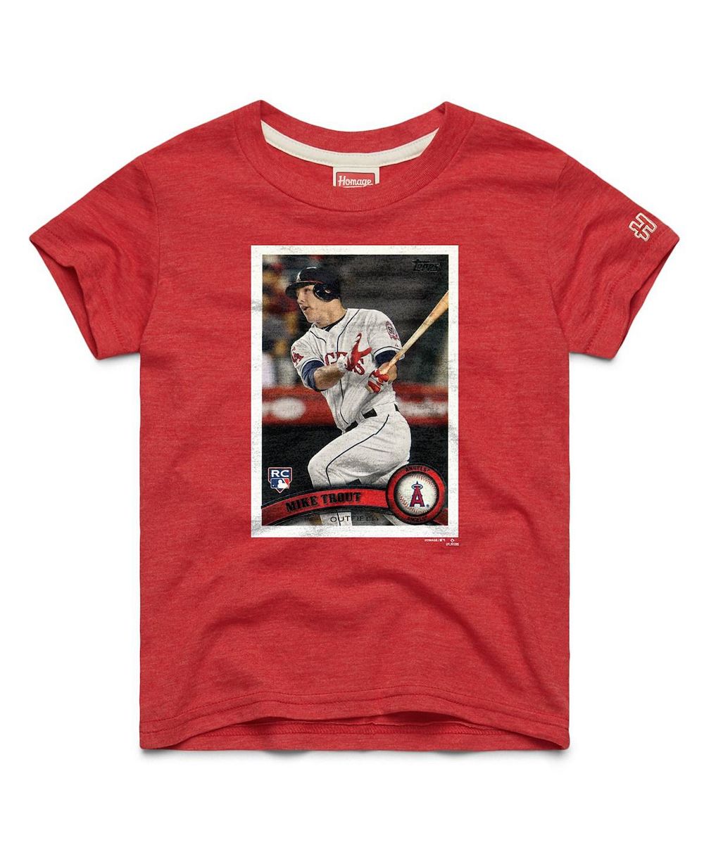 Футболка Homage Big Boys and Girls Mike Trout Red Los Angeles Angels Topps Baseball Card Tri-Blend