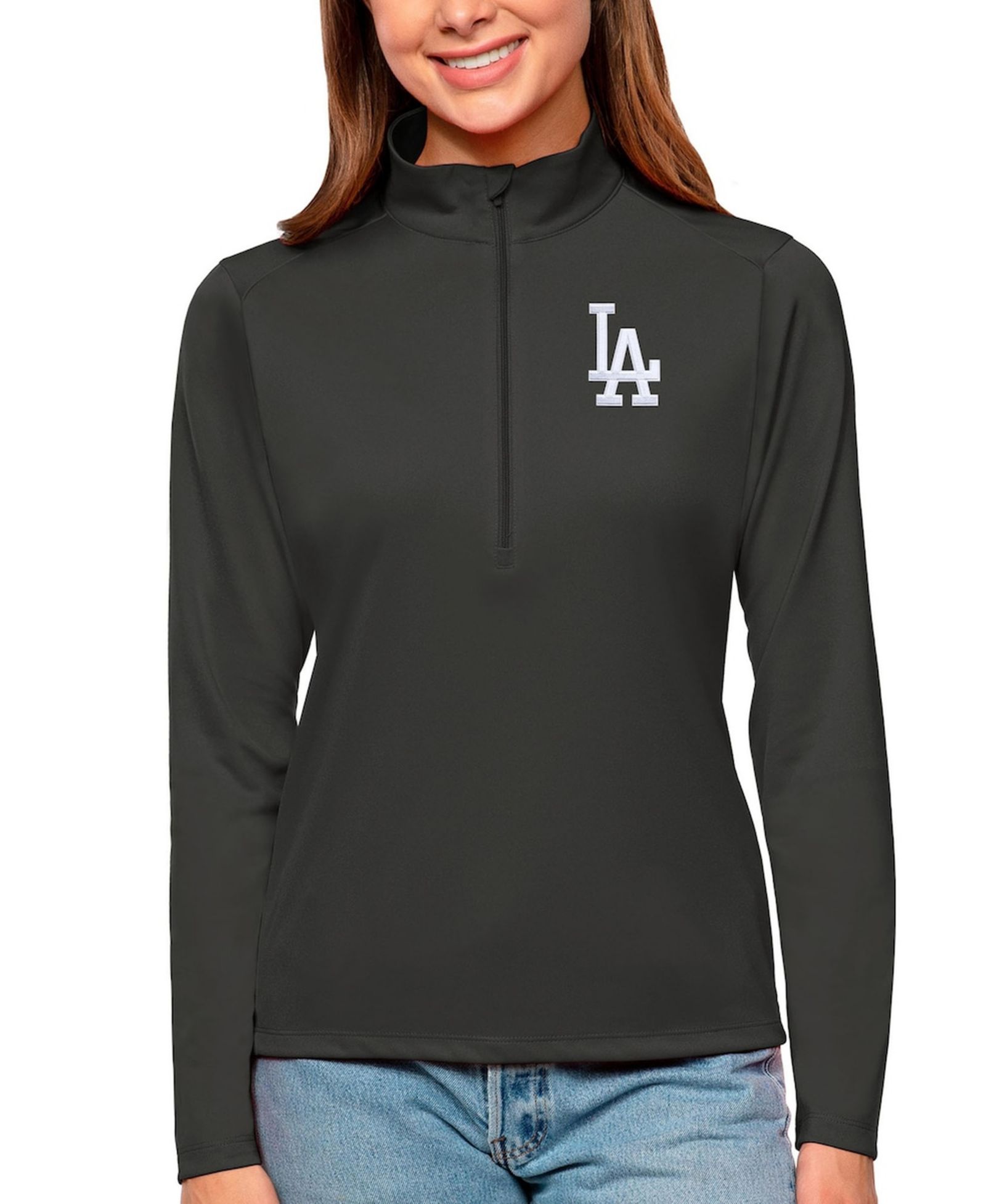 Antigua Женский пуловер Los Angeles Dodgers Tribute с молнией на четверть, угольный