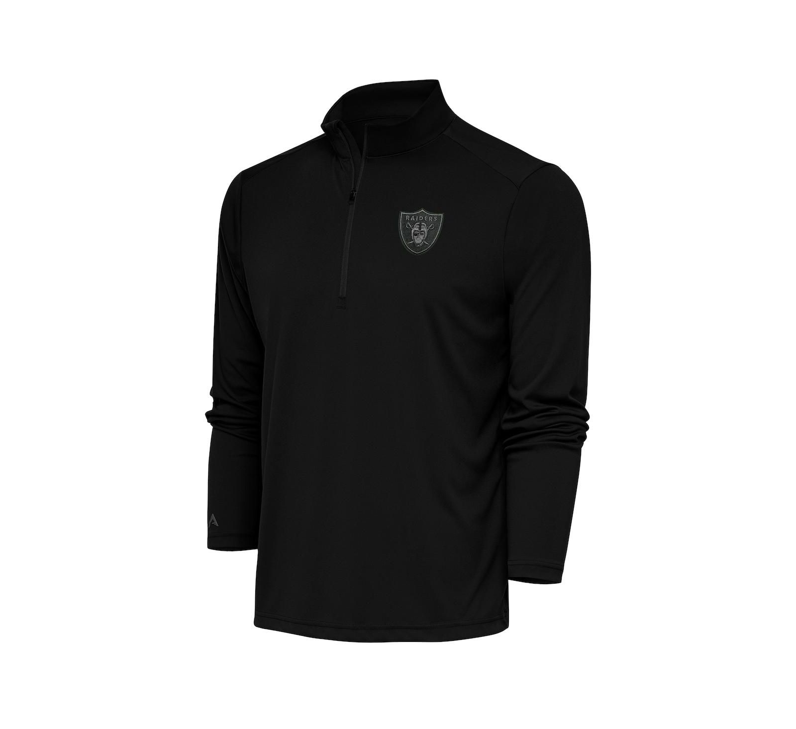 Antigua Men's Black Las Vegas Raiders Tonal Logo Tribute Quarter-Zip Pullover Top