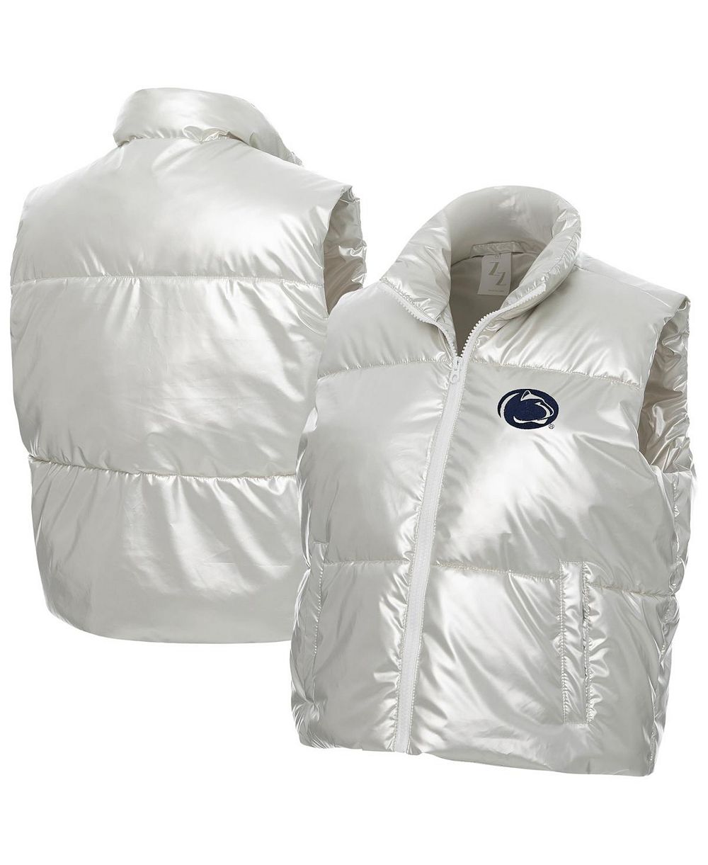 ZooZatz Women's Silver Penn State Nittany Lions Metallic Cropped Full-Zip Sleeveless Puffer Vest