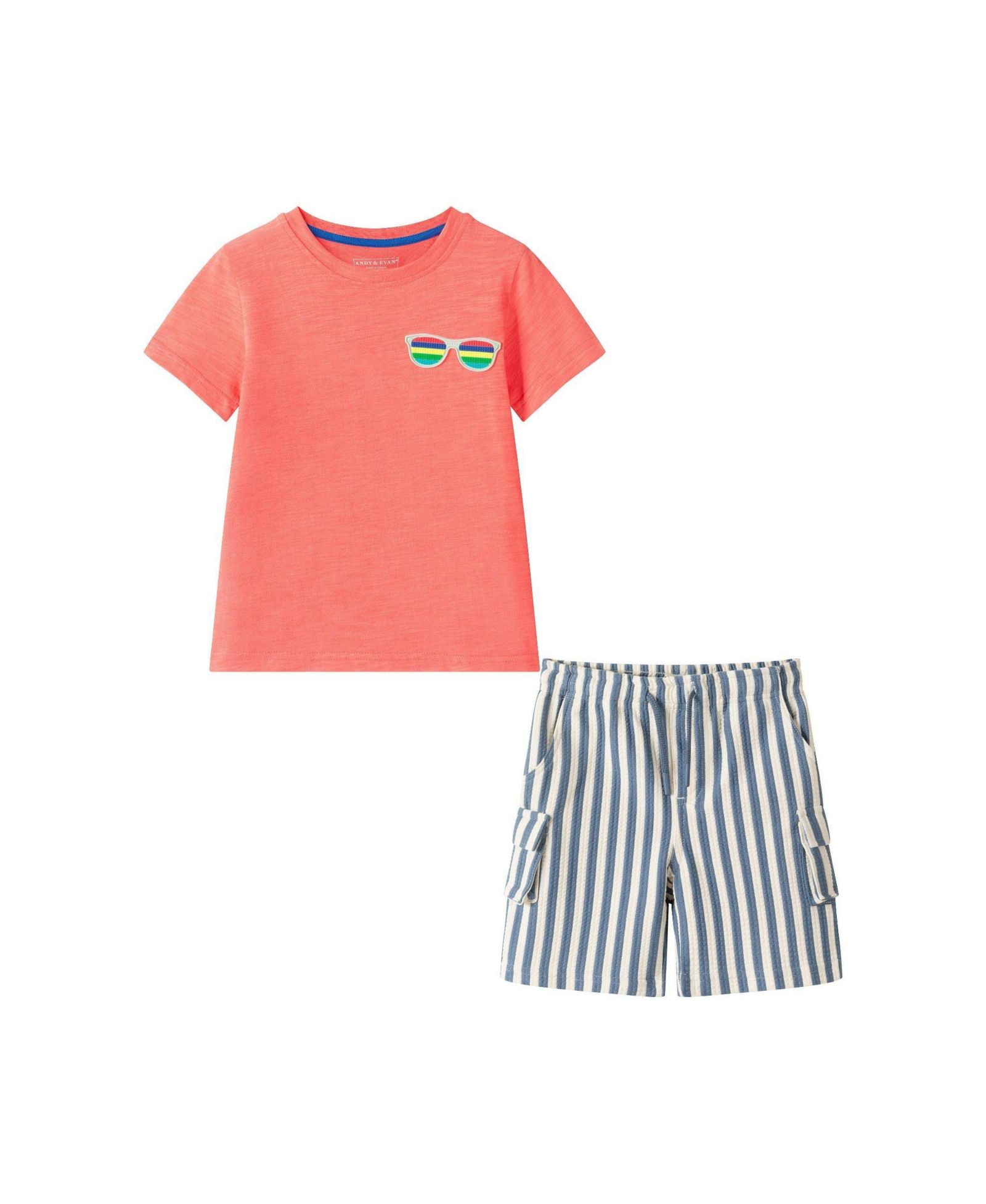Andy & Evan Toddler Boys Short Sleeve Summer Shades Tee and Quilted Short Set
