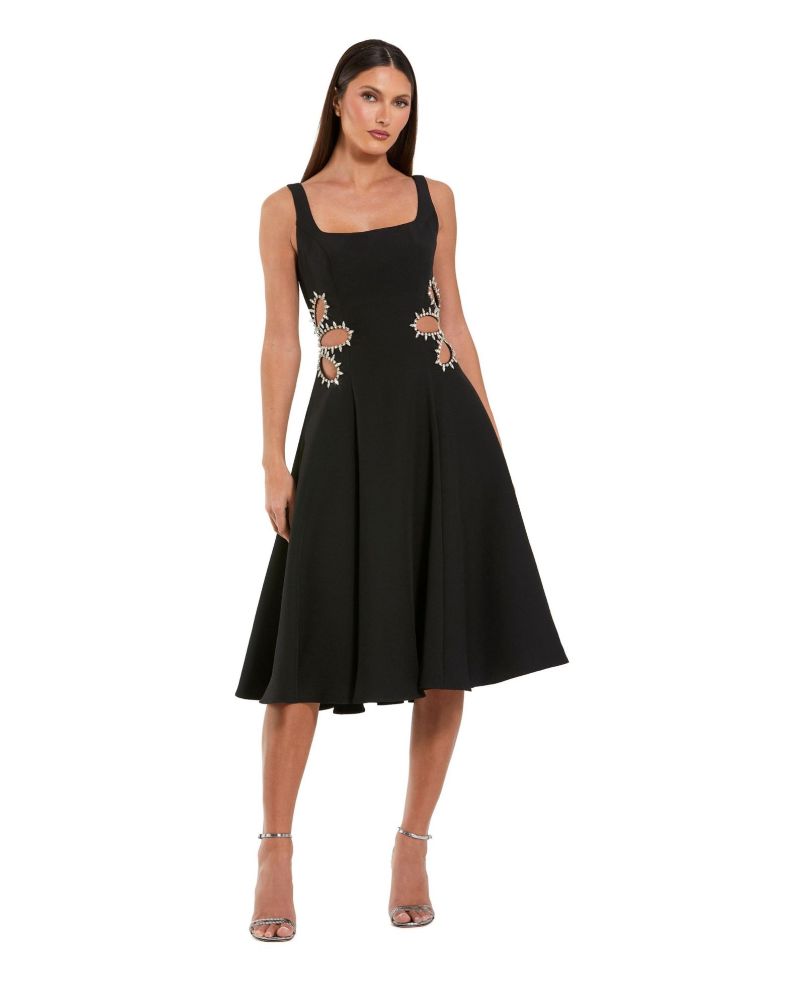 Женское миди-платье Mac Duggal Sleeveless Crepe Rhinestone Cutout