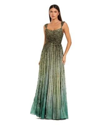Mac Duggal Petite Ombre Beaded Scoop Neck A-Line Gown