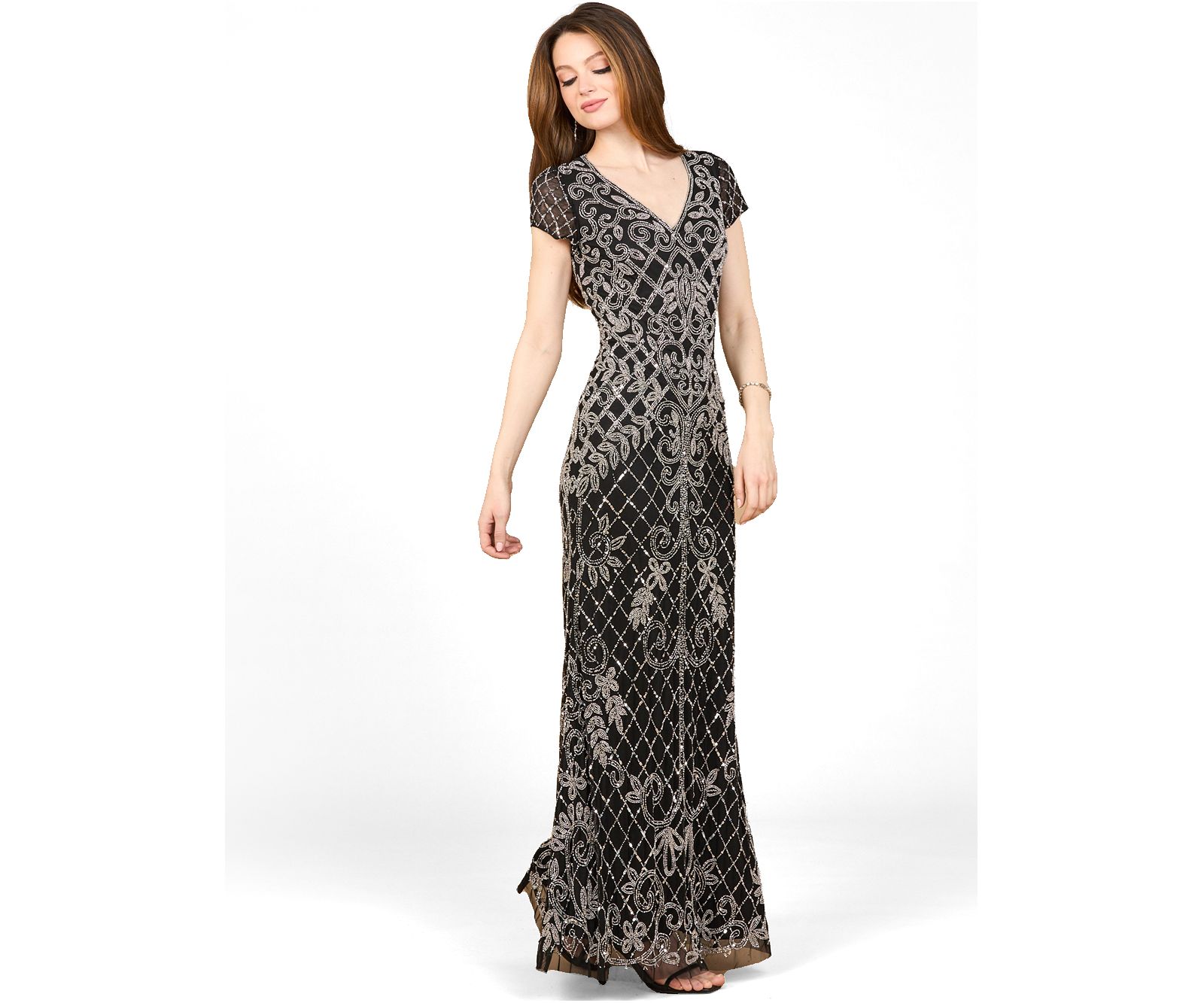Вечернее платье Lara Women's Cap Sleeve Mermaid Beaded Gown