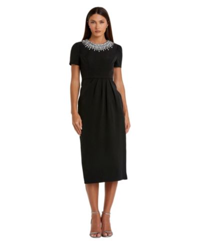 Платье Mac Duggal Petite Rhinestone Embellished Short Sleeve Sheath