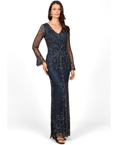 Lara Women's Beaded Long Sleeve V-Neck Gown