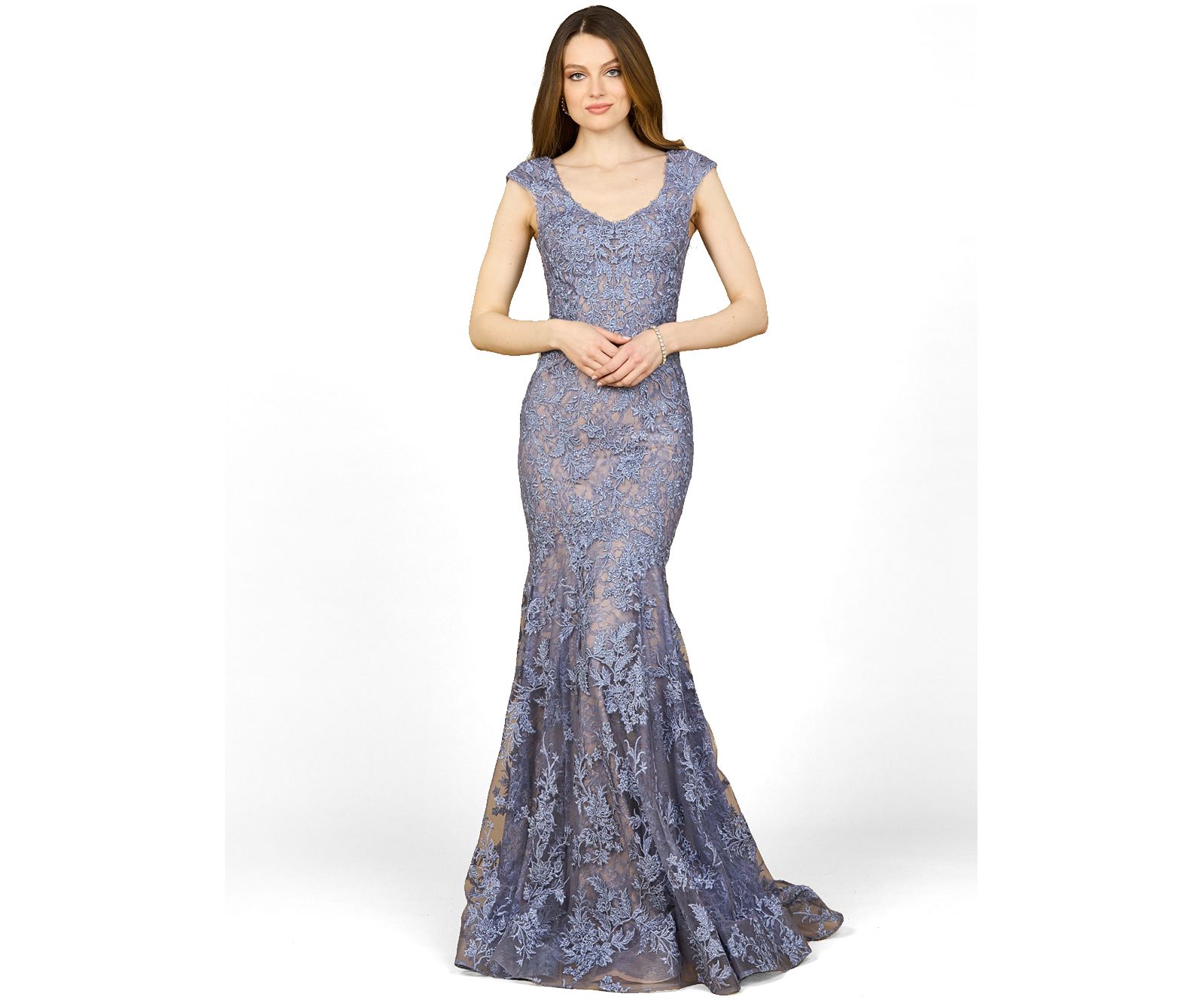 Lara Women's Sleeveless Mermaid Lace Embroidered Gown