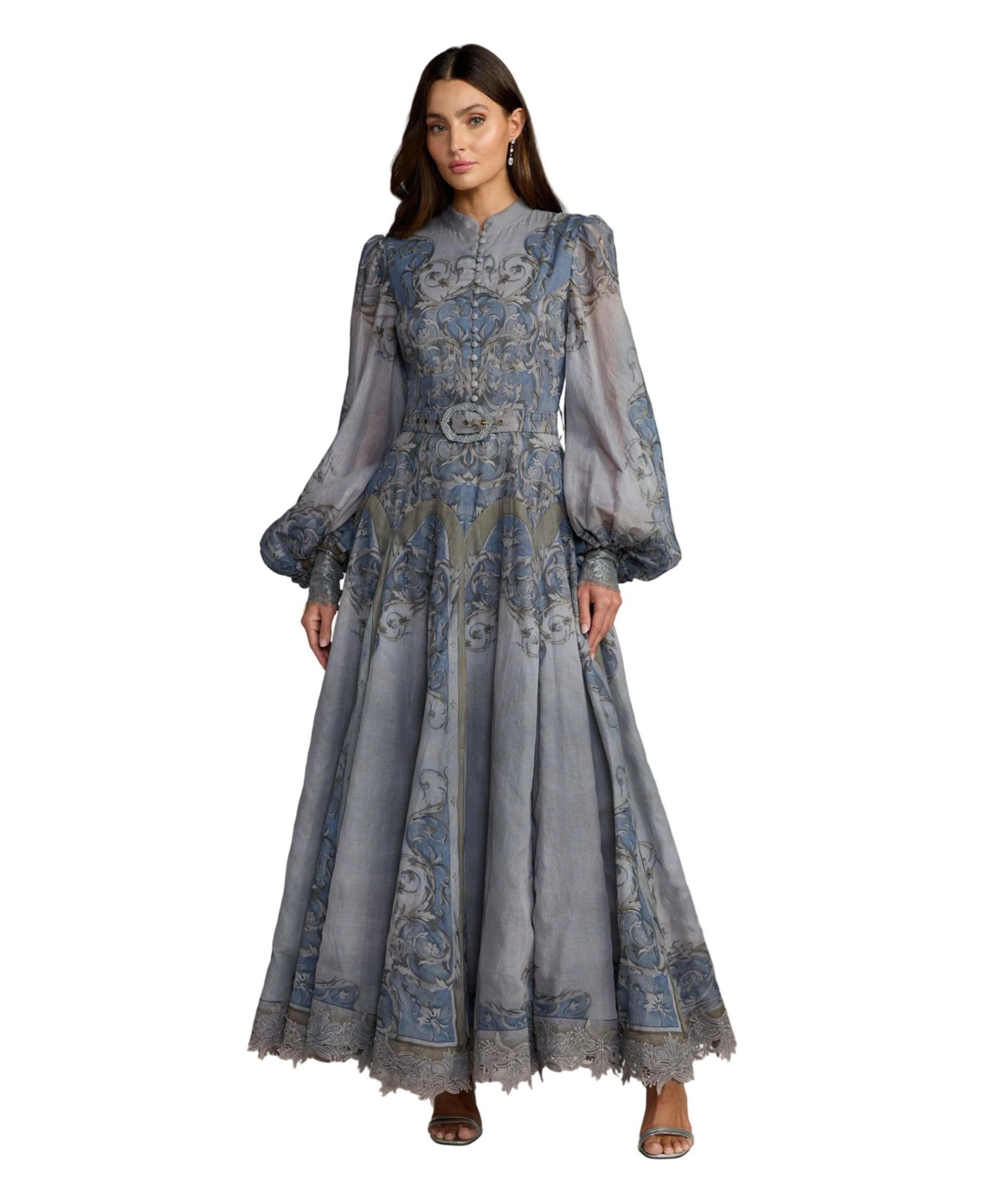 Mac Duggal Petite платье A-Line Bishop Sleeve с принтом Baroque