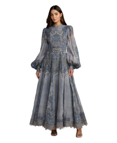 Mac Duggal Petite платье A-Line Bishop Sleeve с принтом Baroque