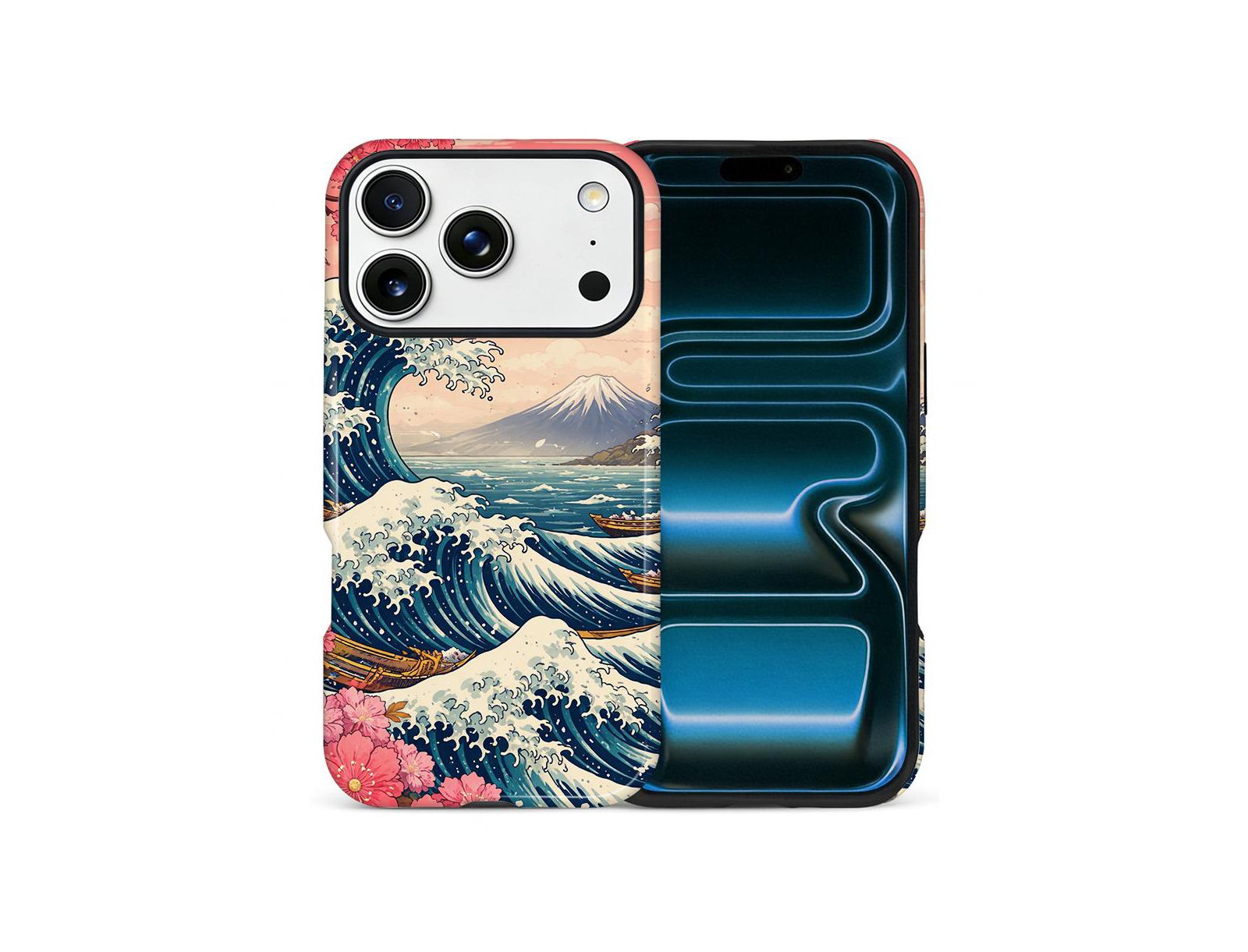 Чехол GONEZ для iPhone 17 Pro Max, 2-in-1 Dual-Layer Shockproof Protection, The Great Wave Japanese Art Glossy Case